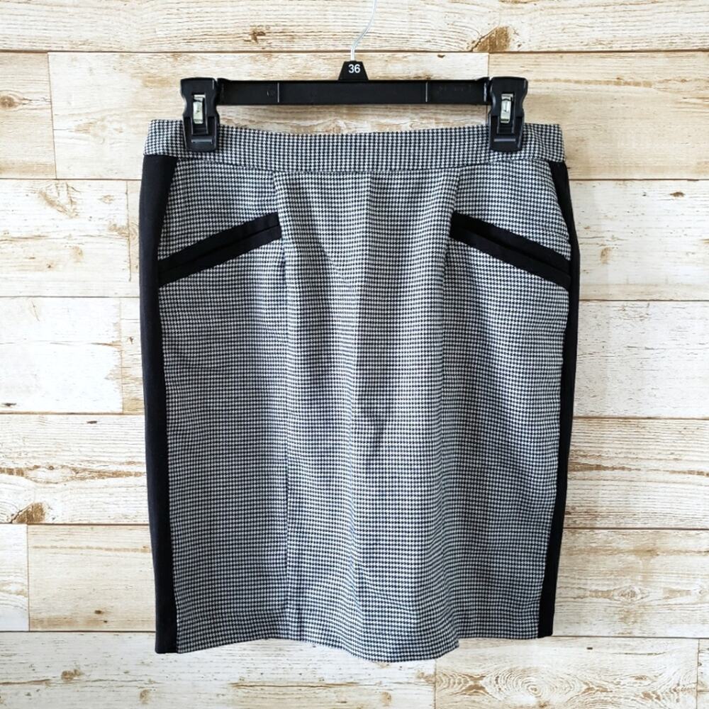 Y2K Pencil Skirt S Houndstooth Checkered Black Houndstooth Mini Short Stretchy